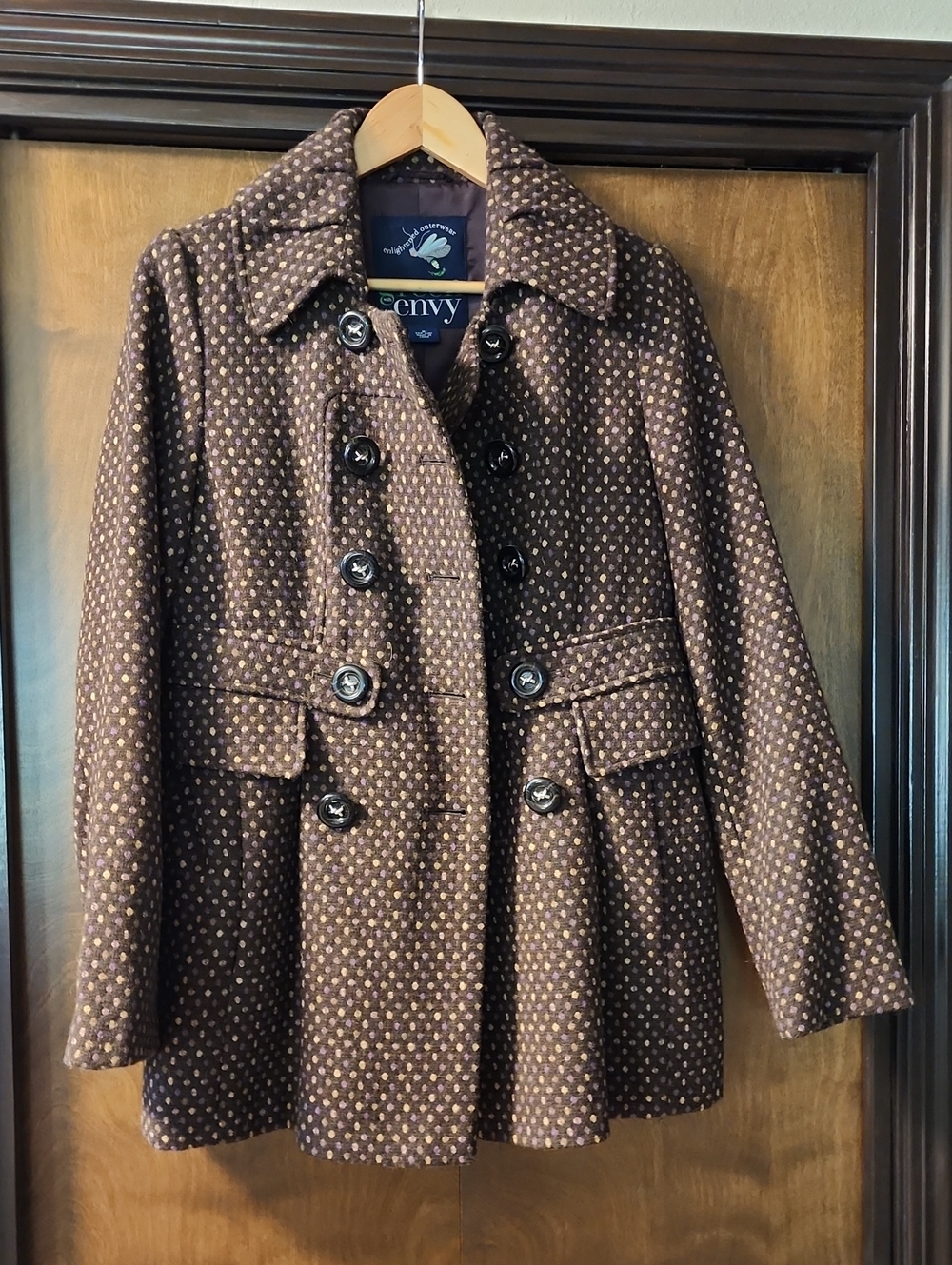 Brown Polka Dot Double-Breasted Pea Coat